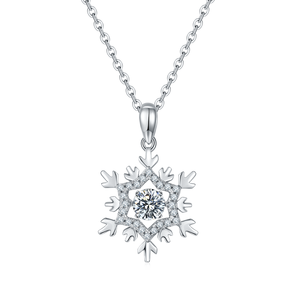 S925 Sterling Silver 0.5ct D Color VVS1 Moissanite Snowflake Necklace 45cm Platinum Plated Pave Design GRA Certified Gift Box