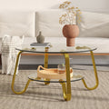 Retro Minimalist Style Metal Frame Double-layer Tempered Glass Coffee Table, Size 31.5 X31.5 X 17.7 Inches, Adding A Touch Of Elegance To Your Living Room