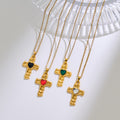 Stainless Steel Heart-shaped Cross Pendant Necklace With Rhinestone Inlay