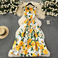 Retro Court-style Printed Waist-cinching Sleeveless Slip Dress
