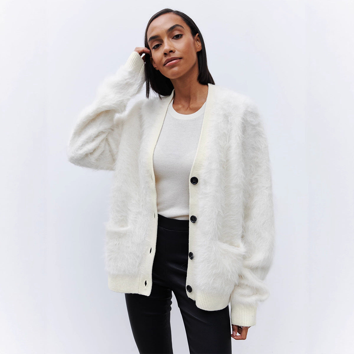Laid-back Relaxed-fit Knitted Warm Cardigan