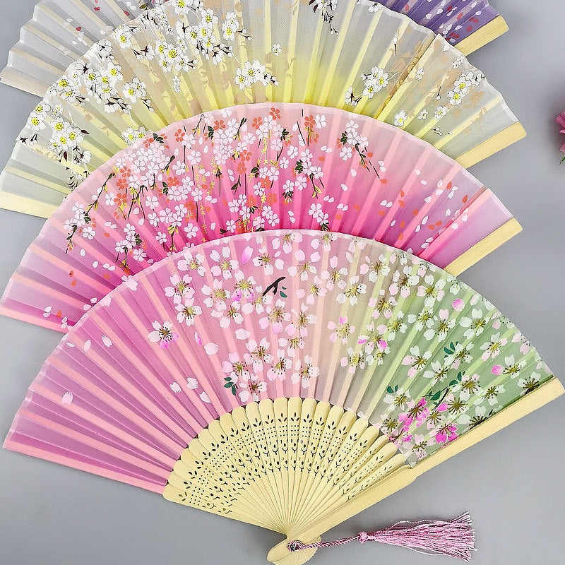 Ancient-style Folding Womens Classical Tassel Silk Small Fan