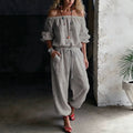 One-shoulder Top And Casual Drawstring Jogger Pants Jumpsuit Set