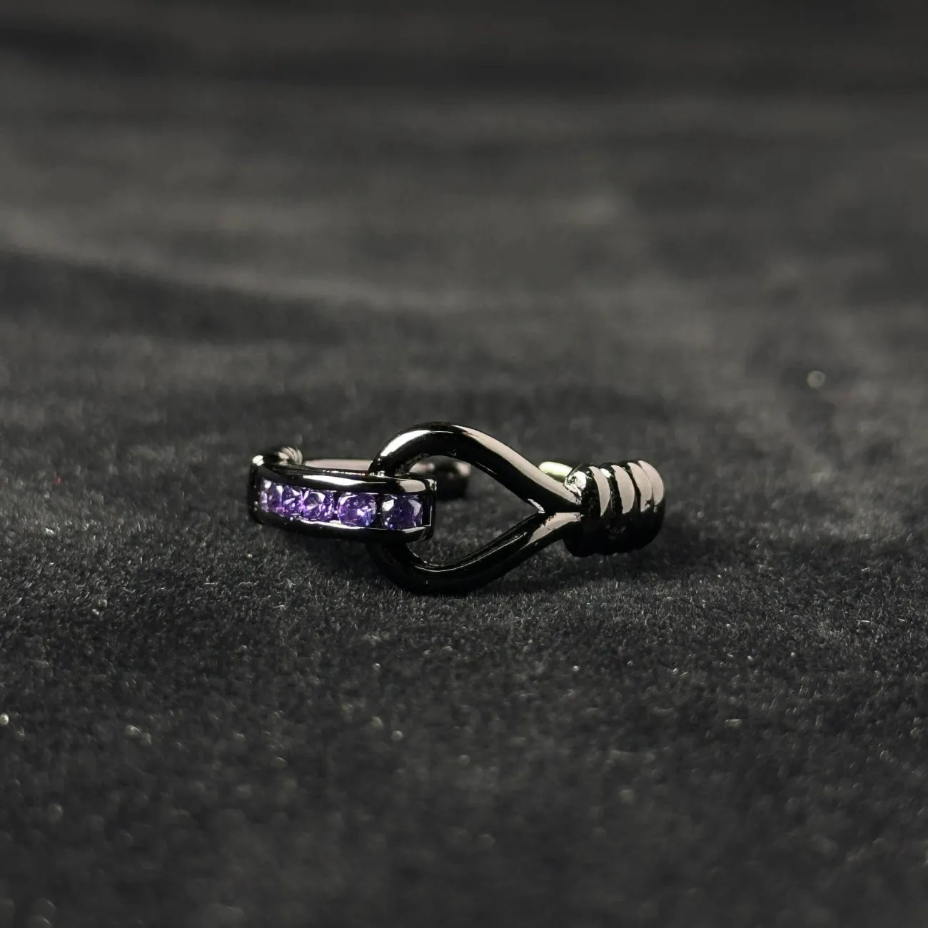 1pcs Black Knot Wrapped Purple Crystal Adjustable Open Ring, Dark Cool Trendy Style, For Men Women Daily Party Wear & Couple Valentine Gifts