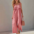 Womens Sleeveless Strap Solid-color Jumpsuit