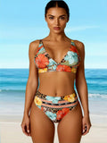 2026 New Hawaiian Floral & Animal Print Swimwear, Mid Waist Tummy Control Two-Piece Swimsuit