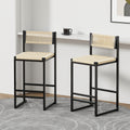 Set Of 2 Woven Bar Stools With Backrest Paper Rope Weave Dining Chairs For Kitchen Island  Style B Black & Creamy White