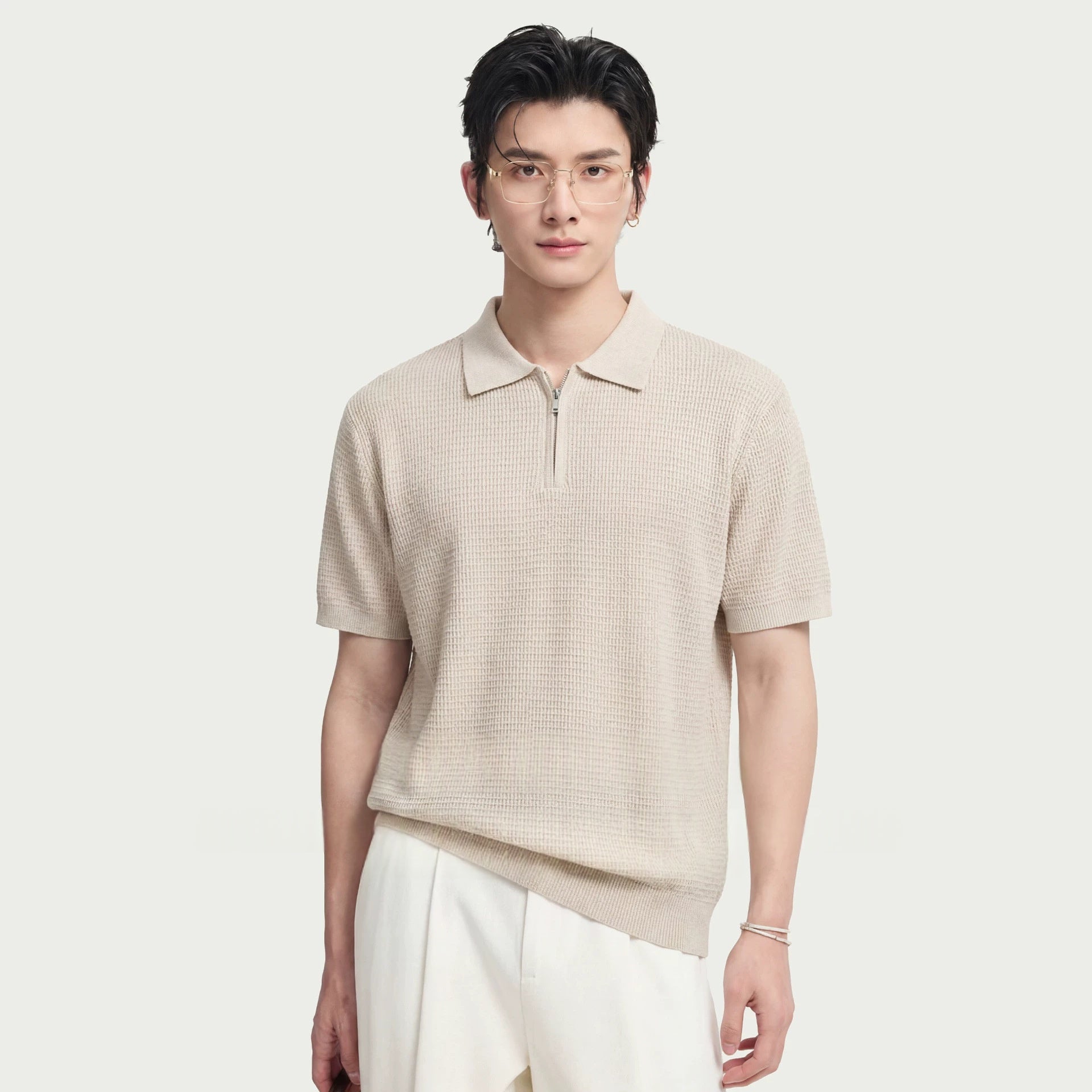 Waffle-knit Business-casual Short-sleeve Summer