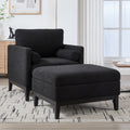 35.4  Wide Farmhouse Performance Upholstered Wood Base Square Accent Arm Chair With Ottoman Black Finish Legs With Reversible Lid Coffee Table For Living Room Office And Lounge,Black Boucle