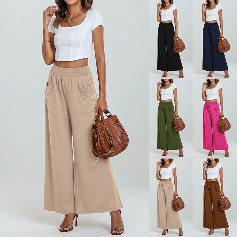 High-waisted Slightly Fitted Pants Loose Casual Long Trousers With Pockets