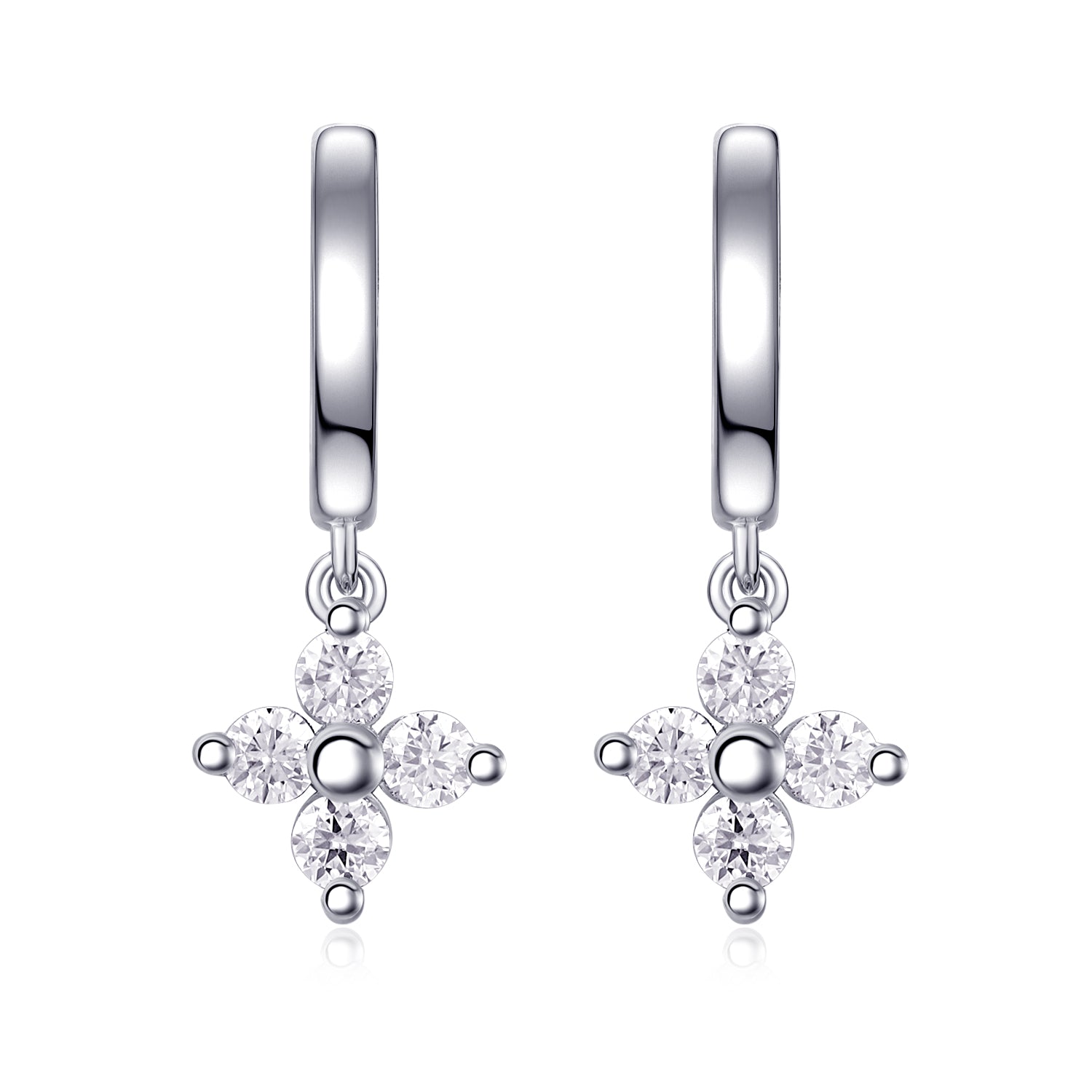 S925 Sterling Silver 0.1ct D Color VVS1 Moissanite Clover Hoop Earrings 3.8g Platinum Plated GRA Certified Gift Box