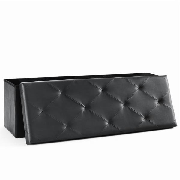 43 Inches Folding Ottoman With Storage Bench, Foot Rest Stool, End Of Bed Storage Bench Upholstered, Load 660 Lbs, For Living Room, Synthetic Leather, Black  Shipment From Walmart