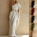 Cotton-linen Classic One-shoulder Dress With An Asymmetrical Hem