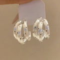 French Silver Brushed Polka Dot Triple Circle Stud Earrings, Style Vintage Elegant Delicate Clip On Ear Jewelry For Women