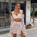 Sexy Sheer Flared-sleeve Top And Skirt Set