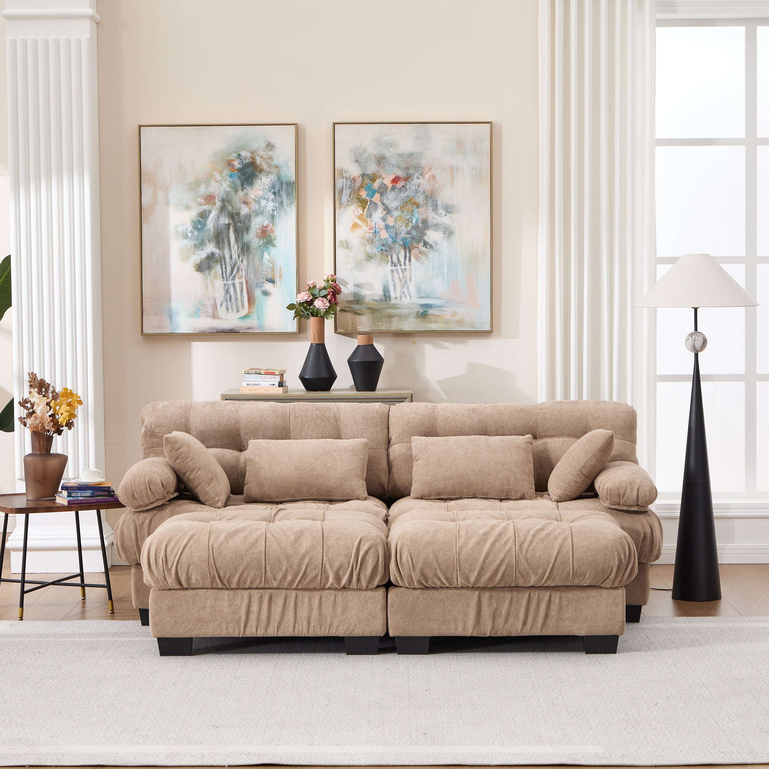 U Shaped Sectional Couches For Living Room,Modular Sectional Sofa Cloud Couch With Ottoman, Deep Seat Loveseat Comfy Advanced Flannelette Oversized Sofa, Modern Couch With Round Armrests 4 Pillows