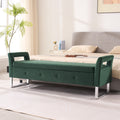 67.91 Wide Velvet Storage Soft Bench With Armrests  For Living Room, Entryway And Bedroom. GREEN