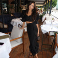 Stylish Square Neck Short-sleeved Ruffle Top Casual Two-piece Set