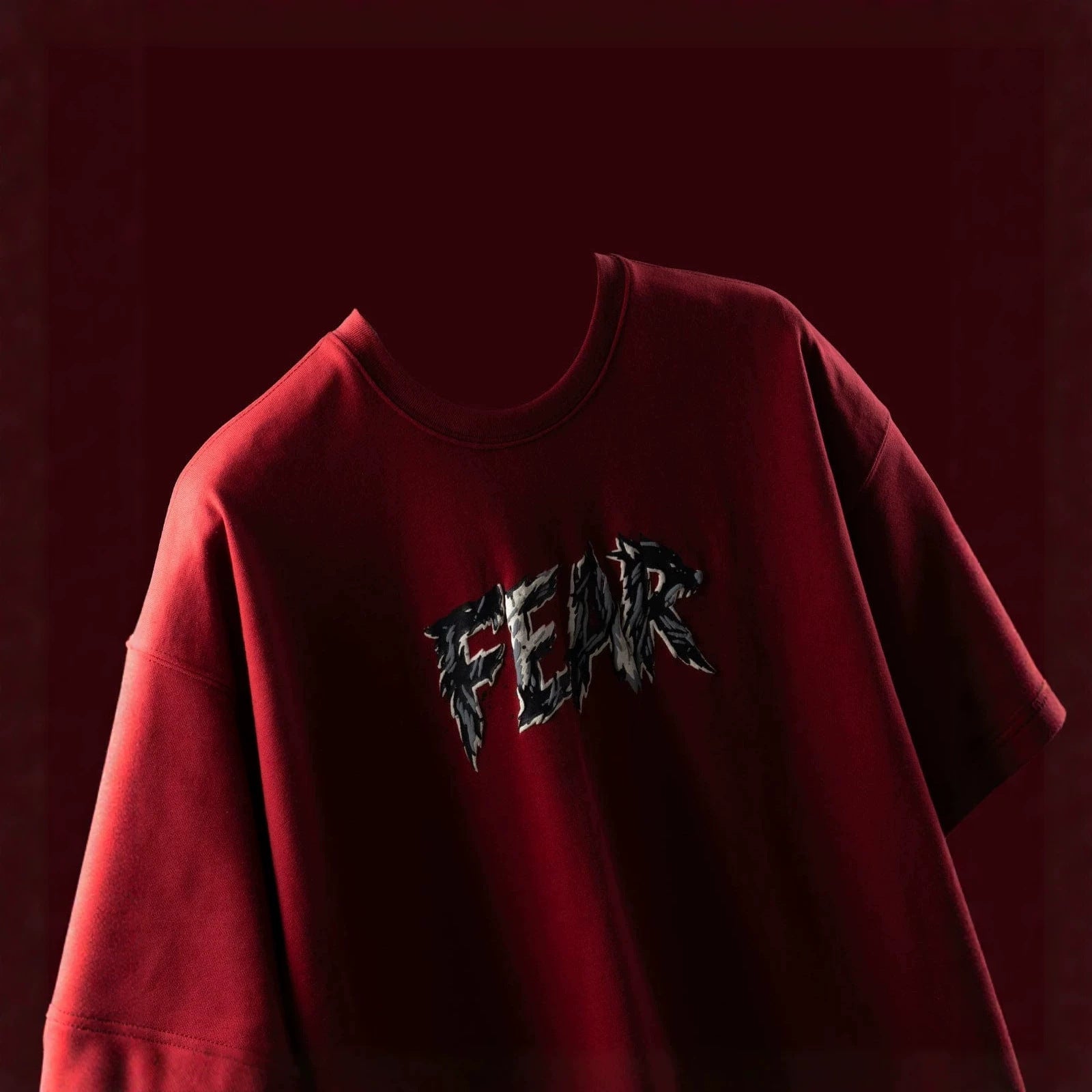 American-style High-street Wine-red Drop-shoulder T-shirt