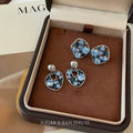 Light Luxury Vintage Hollow Blue Rhinestone Irregular Stud Earrings, Fashion Niche High-End Ear Jewelry For Women