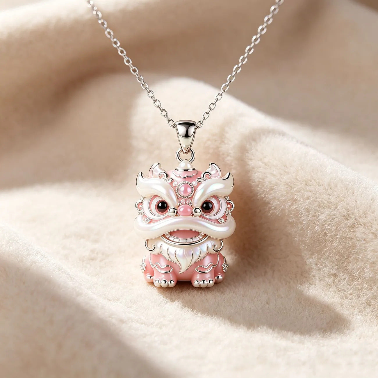 1pcs  Color Enamel 3D Chinese Lion Pendant Necklace, Cute Traditional Oriental Style, For Daily Wear & New Year Lucky Gifts