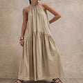 Halter-neck Sleeveless Cotton-linen Dress