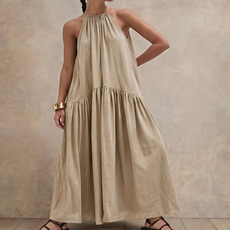 Halter-neck Sleeveless Cotton-linen Dress