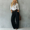 Womens Straight-Leg High-Waist Wide-Leg Pants And Blouse Set