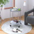 Round Coffee Table With Wheels 2-Tier Movable Side Tables Silver Metal Detachable Bedside Nightstand For Bedroom Living Room End Tables Next To Sofa  Silver Gray