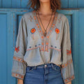 Designer-style V-neck Loose-fit Long-sleeve Top