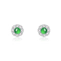 S925 Sterling Silver Flower Stud Earrings, 6mm Round Green Chrysoprase, Platinum Plated 3.2g Elegant Women's Jewelry With Gift Box Set