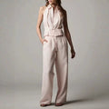 Cotton-linen Sleeveless Lapel Top With A Simple Straight-leg Pants Set
