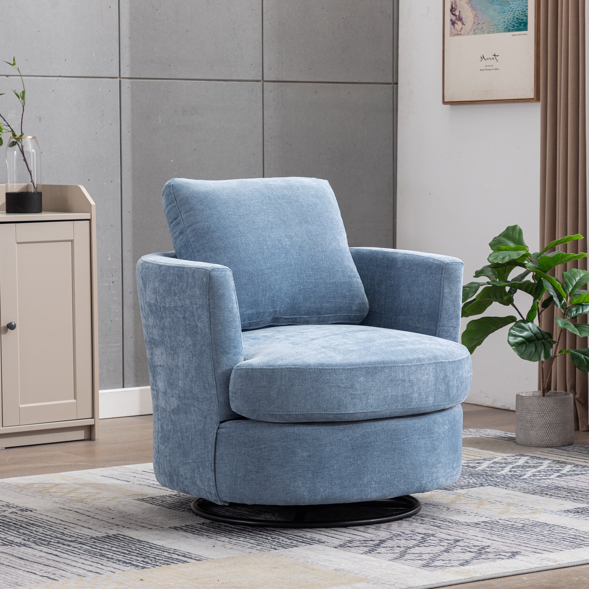 31.9 W Chenille Swivel Accent Barrel Chair And Comfy Round Accent Sofa Chair For Living Room, 360 Degree Club Chair, Leisure Arm Chair For Nursery Bedroom Living Room Lounge Hotel Office  Light Blue