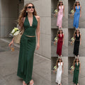 Girl-group-style Halter-neck Vest And Midi Skirt Two-piece Set