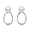S925 Sterling Silver Natural Freshwater Pearl Earrings Minimalist Hollow Oval Ring Design Platinum Plated 1.6g Gift Box