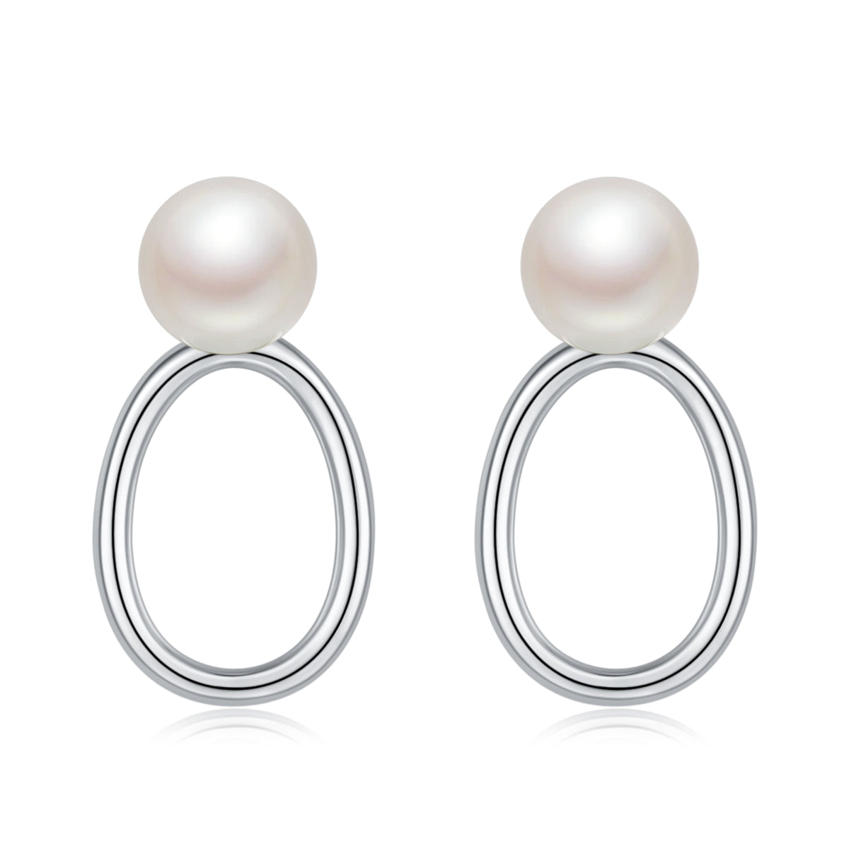S925 Sterling Silver Natural Freshwater Pearl Earrings Minimalist Hollow Oval Ring Design Platinum Plated 1.6g Gift Box