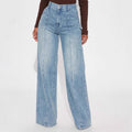 Straight-leg Washed Street-style Womens Jeans