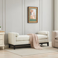 66.34 W Upholstered End Of Bed Bench With Black Finish Wood Frame, Daybed, Footrest Stool Ottoman With Arms & Wood Legs & 2 Bolsters For Bedroom, Window, Living Room, Entryway, Hallway,Ivory Boucle