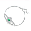 S925 Sterling Silver Bracelet Platinum Plated 6mm Round Green Chrysoprase Double Chain Fashion Jewelry With Elegant Gift Box Set For Women