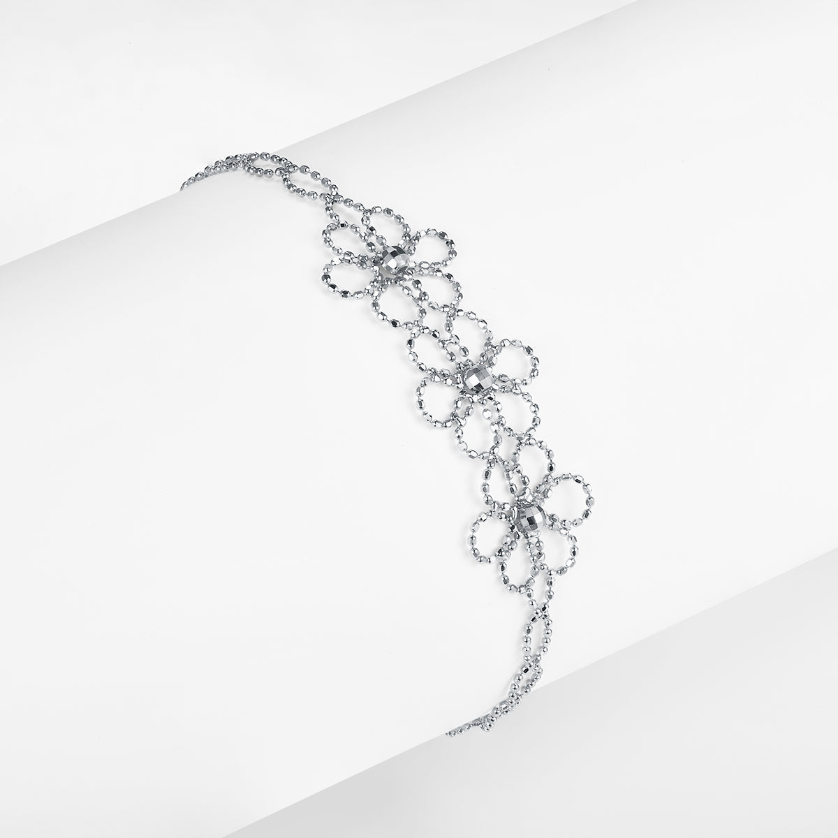 S925 Sterling Silver Hollow Flower Bracelet 20cm Adjustable 1.8g Lightweight 14mm Wide 3 Colors Platinum Plated Gift Box