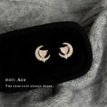 Korean Fashion Light Luxury Moon Stud Earrings For Women, Soft Sweet Fresh Style Cat's Eye Glass Stone Elegant Ear Jewelry
