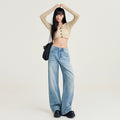 Womens Light-blue Washed Wide-leg Jeans