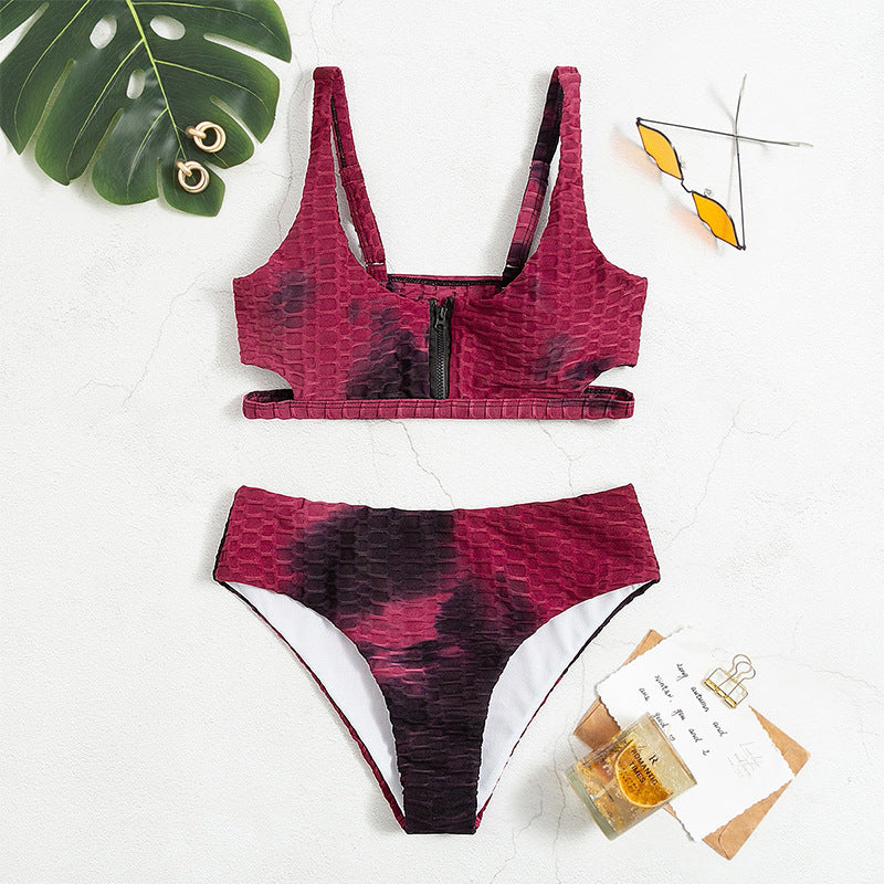 Gradient Sexy Zipper Swimsuit Two-Piece Set