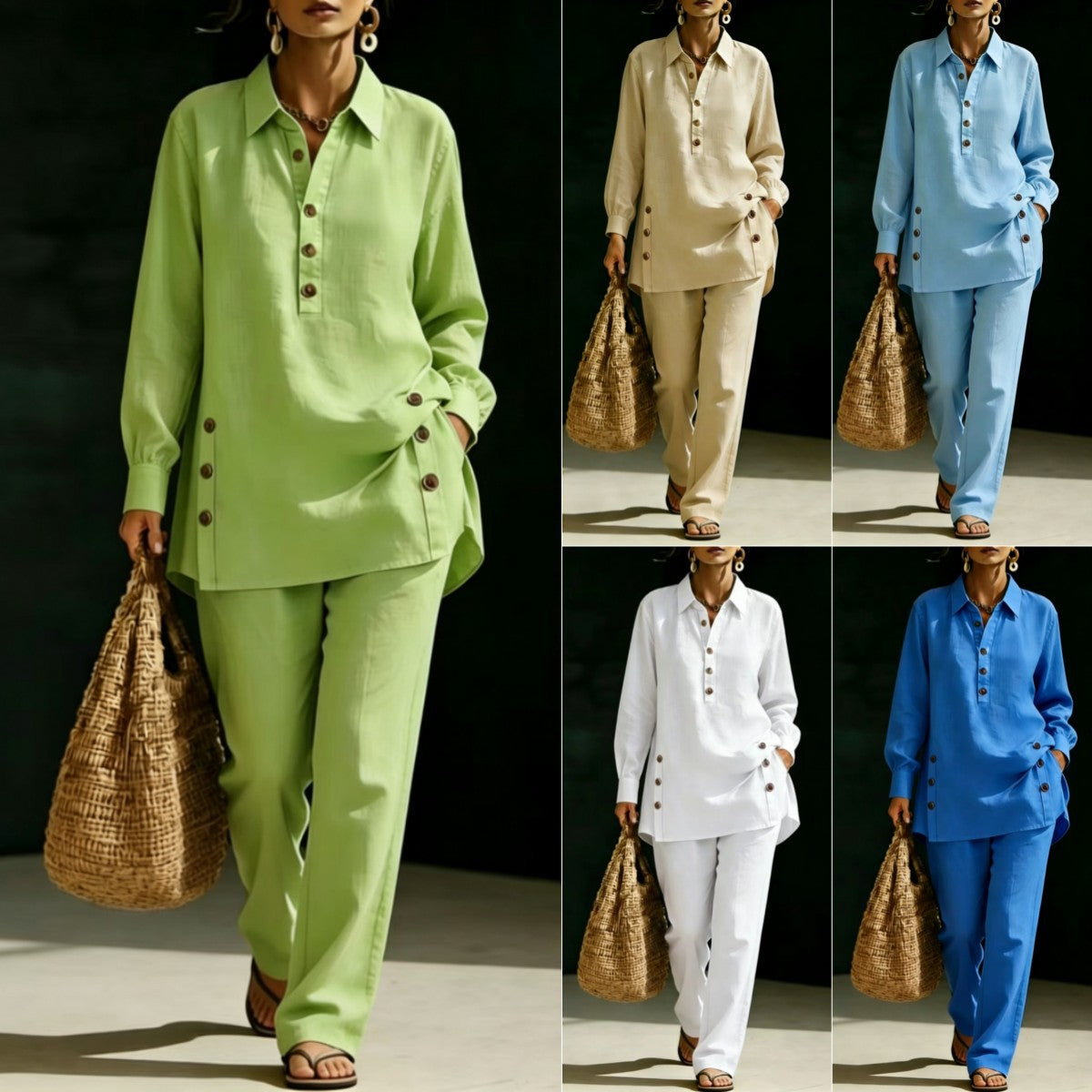 Long-sleeve Shirt And Casual Trousers Two-piece Set