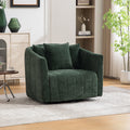 39 W Upholstered Oversized 360 Swivel Accent Barrel Chair And Half Cozy Sofa With 3 Pillows, Channel Tufted Pumpkin-Shape Club Armchair For Living Room, Bedroom, Office, Lounge, Chenille Green