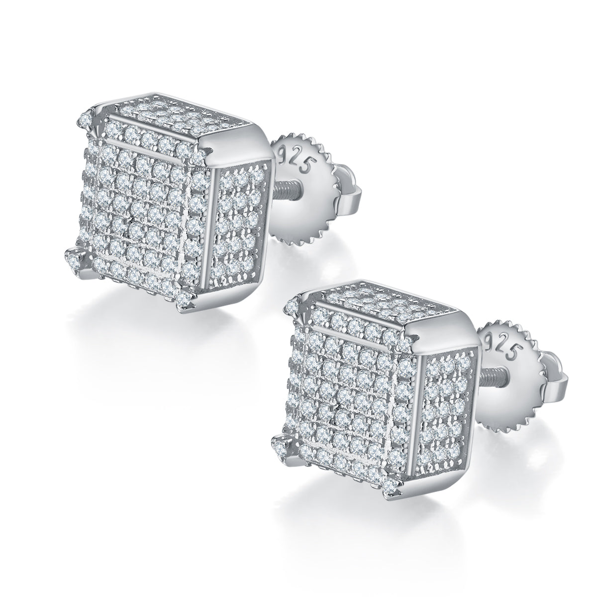 S925 Sterling Silver 218pcs D Color VVS1 Moissanite 3D Cube Earrings 2g Screw Back Hypoallergenic GRA Certified Gift Box