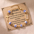 Christian Gifts 18K Gold Plated Cross Bracelet Real Mustard Seed Inside Faith Jewelry For Women Flower Printed Ceramic Beads Stainless Steel Matthew 17 20 Bracelet