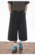 Retro-style Patchwork Loose-fitting Cropped Straight Leg Pants
