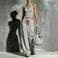 Striped Casual Womens Vest And Wide-leg Pants Set