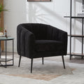 29.9  Modern Upholstered Chenille Vanity Barrel Accent Chair With Metal Legs, Channel Tufted Lounge Chair Single Sofa Round Leisure Armchair For Bedroom Living Room Reception Study Room Office,Black